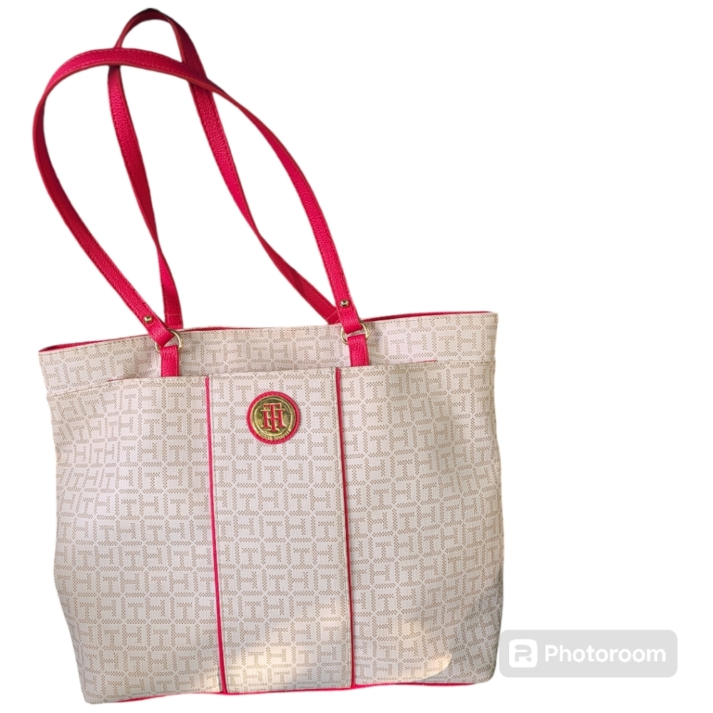 Tommy Hilfiger Tote PINK STRAPS TH ALL‎ OVER PRINT Bag